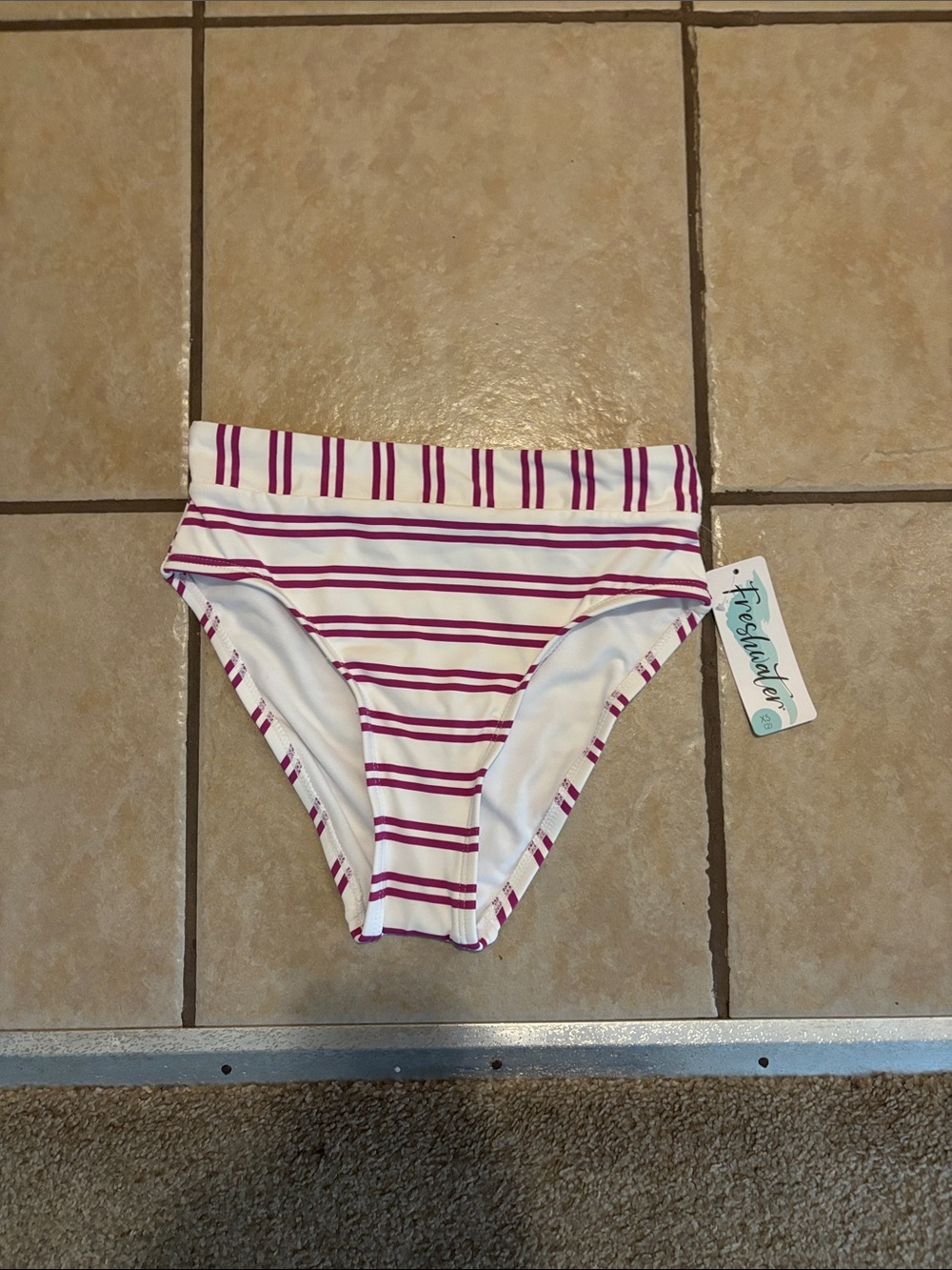 Women's High-Waist Stripe Swim Bottoms - Pink/White